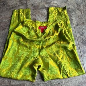 Shanghai Tang Green Silk Blend Jacquard Pants Size 12 Chinese Luxury Oriental
